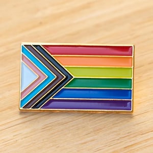 Progress Pride Rainbow Flag 1&quot; Enamel Lapel Pin Badge Gay LGBTQ LGBT Lesbian Bisexual Transgender Queer Ally Supports Charity Free Shipping