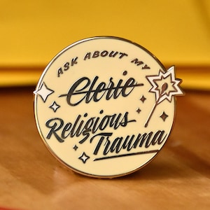 Ask About My Religious Trauma Cleric Pin | DnD, TTRPG Character Lapel Pin | Gift for Tabletop Gamers