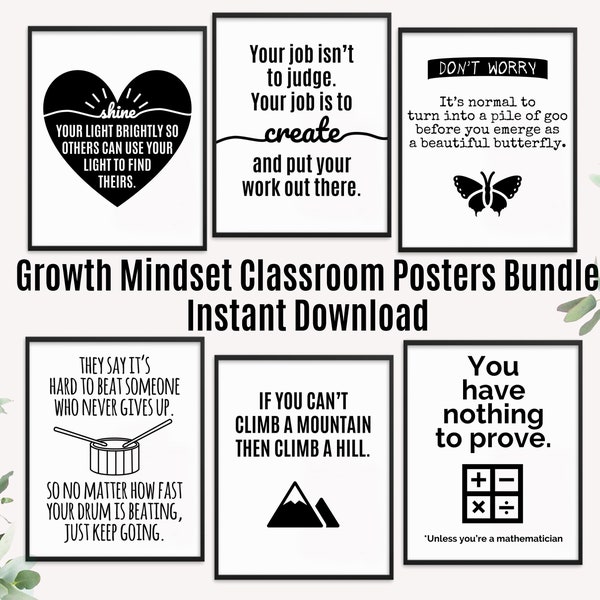 6 Growth Mindset Classroom Printable Posters Bundle 5, Classroom Decor, Instant Download 8x10 Classroom Posters, Home School