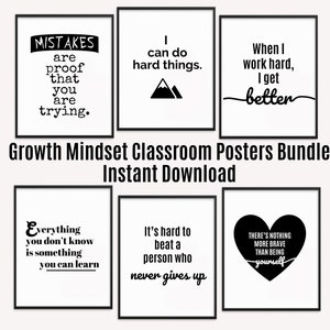 6 Growth Mindset Classroom Printable Posters Bundle 2, Classroom Decor, Instant Download 8x10 Classroom Posters