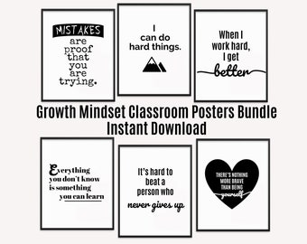 6 Growth Mindset Classroom Printable Posters Bundle 2, Classroom Decor, Instant Download 8x10 Classroom Posters