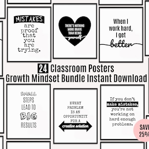 24 Growth Mindset Classroom Printable Posters, Poster Bundle, Classroom Decor, Instant Download 8x10 Classroom Posters, Save 25%