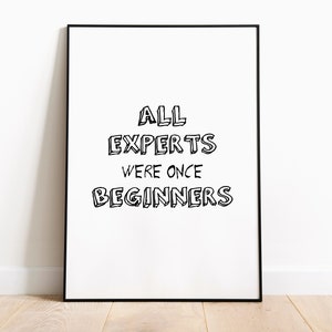 May include: Black and white framed print with the text "ALL EXPERTS WERE ONCE BEGINNERS" in a handwritten style.
