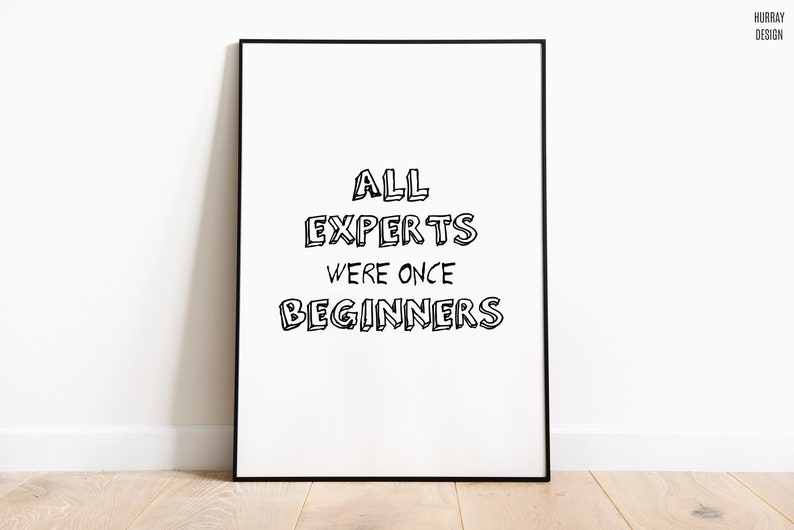 May include: Black and white framed print with the text "ALL EXPERTS WERE ONCE BEGINNERS" in a handwritten style.