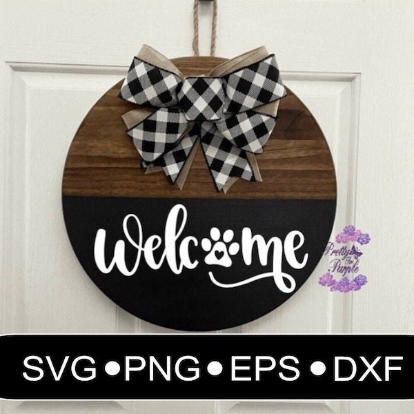 Door hanger svg file, welcome sign, welcome sign paw print, digital download, dog sign svg, dog door sign, dog svg bundle, welcome paw print