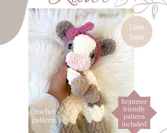 Klover crochet pattern, crochet cow, cow crochet pattern, low sew crochet, cow stuffy, amigurumi pattern