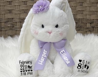 Bunny Birth Stats Stuffed Animal, Personalized Plush Bunny Birth Announcement, My First Bunny, Custom Newborn Bunny Birth Stat