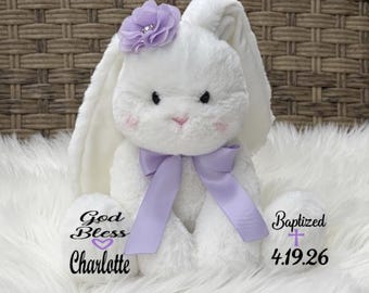 Personalized baptism gift, baptism bunny, baptism gift, bunny stuffed animal, Baptism bunny plush, Custom baptized gift, dedication gift