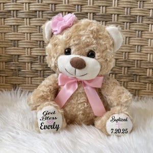 Personalized baptism gift, baptism teddy bear, baptism gift, bear stuffed animal, Baptism bear plush, Custom baptized gift, dedication gift