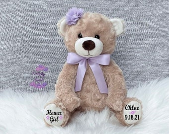 Flower Girl Gift, Flower Girl teddy bear Animal, Flower Girl Proposal,Personalized Bear,Wedding Party Gift,Flower Girl Keepsake