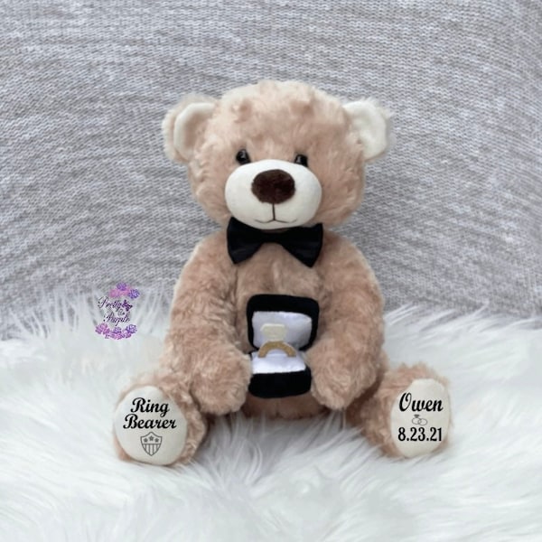 Ring bearer gift, ring bearer teddy bear stuffed animal, ring bearer proposal, personalized bear, wedding party gift, ring bearer keepsake