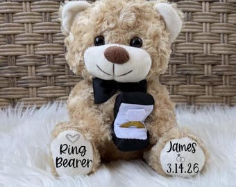 Ring bearer gift, ring bearer teddy bear stuffed animal, ring bearer proposal, personalized bear, wedding party gift, ring bearer keepsake