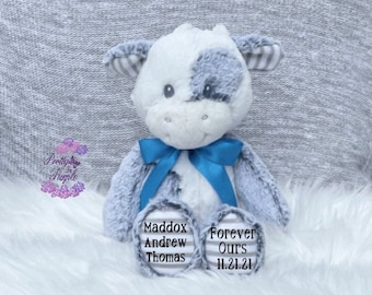 Adoption cow stuffed animal, adoption gift, custom adoption plush, personalized adoption gift, forever family gift