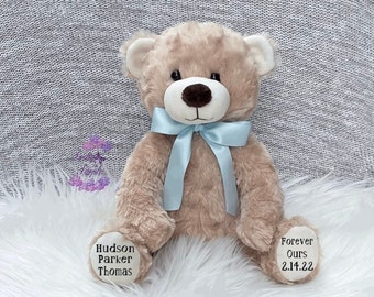 Adoption teddy bear stuffed animal, adoption gift, custom adoption plush, personalized adoption gift, forever family gift Active