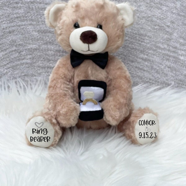 Ring bearer gift, ring bearer teddy bear stuffed animal, ring bearer proposal, personalized bear, wedding party gift, ring bearer keepsake