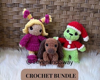 The Grinch crochet pattern bundle, crochet grinch, Cindy Lou crochet pattern, low sew crochet, mean one amigurumi pattern