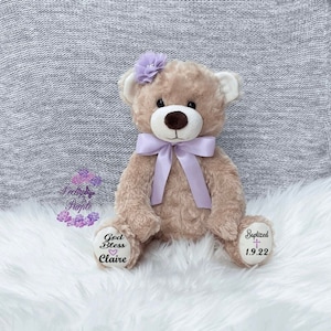 Personalized baptism gift, baptism teddy bear, baptism gift, bear stuffed animal, Baptism bear plush, Custom baptized gift, dedication gift