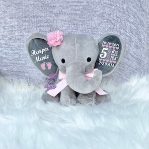 Personalized Elephant, Birth Announcement Elephant, Birth stat plush, Keepsake Elephant, New Baby Plush, personalized stuffed animal
