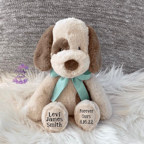 Adoption puppy dog stuffed animal, adoption gift, custom adoption plush, personalized adoption gift, forever family gift