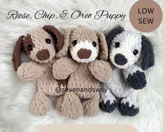 Cachorro de Reese, Chip y Oreo, patrón de perro de crochet, cachorro, perro de crochet, acurrucador de crochet, patrón de cachorro de costura baja, juguetes de crochet fáciles para perros