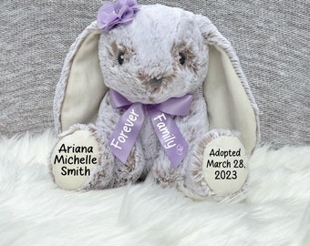 Adoption bunny stuffed animal, adoption gift, custom adoption plush, personalized adoption gift, forever family gift