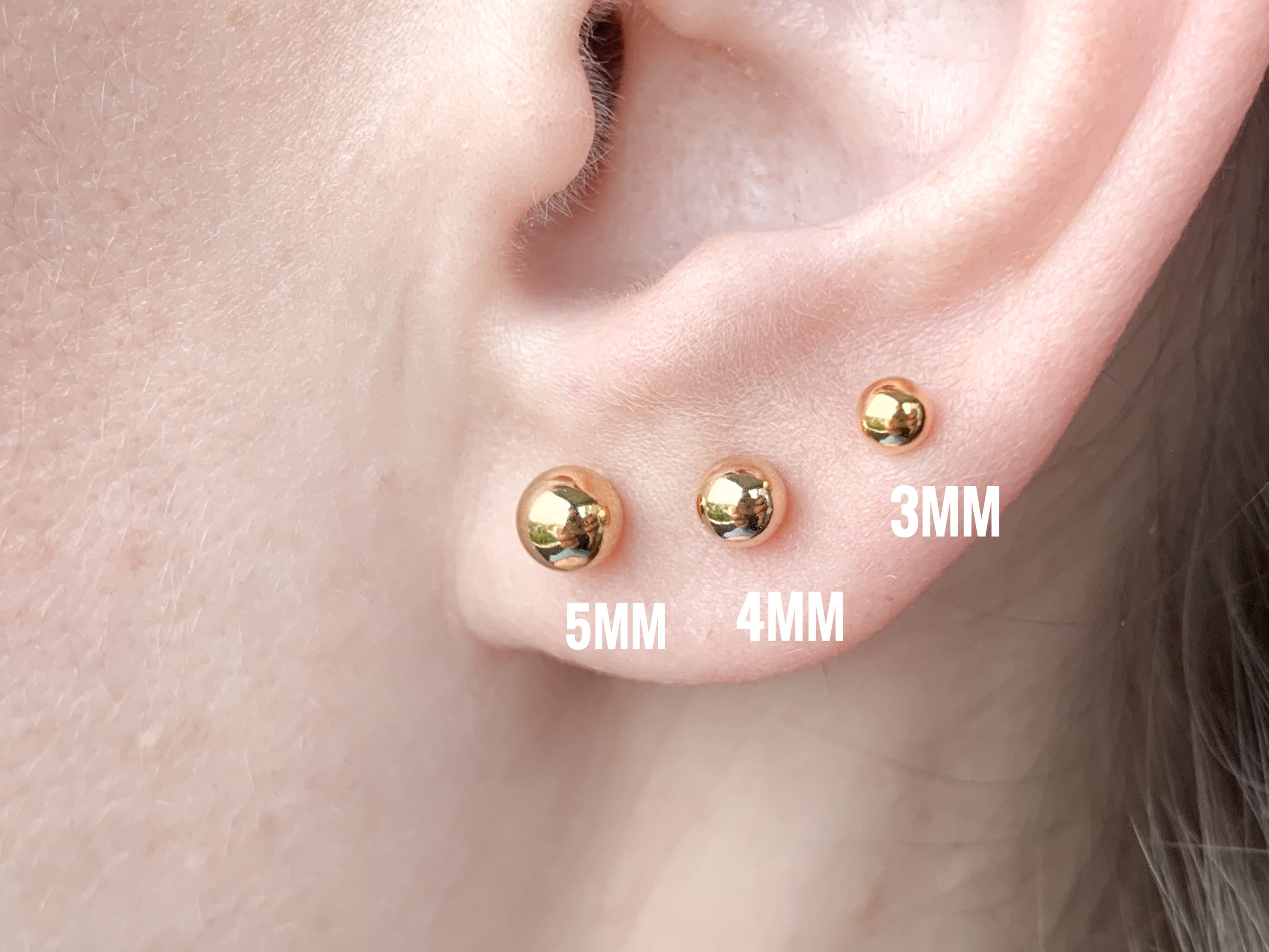 14k Gold Ball Stud Earrings 3mm 4mm 5mm Woman Man - Etsy UK