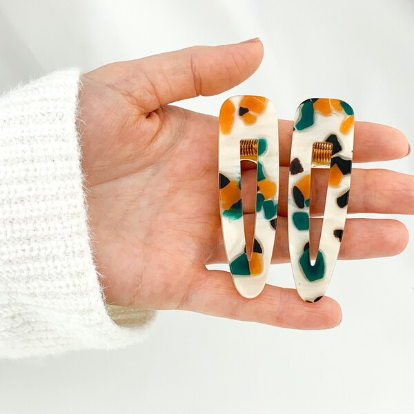 MARBLE GREEN ORANGE   Clips | Birthday Gift | Triangle & Rectangle Acrylic Hair Barrette | Gift For Her | Mothers Day | Sister Gift | DB21