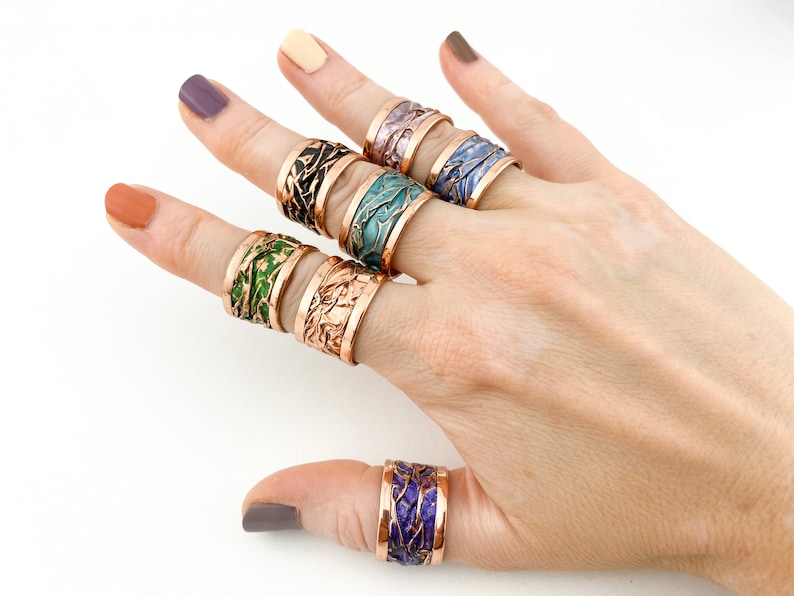 Handmade Thumb Ring Hammered Band Ring Adjustable Statement Wave Rings Cuff ring