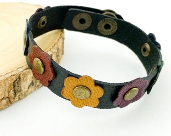 Floral Cuff • Genuine Leather Bracelets • Handmade wristband • Unique Gift for her• Adjustable Bracelet • Gift For Her DB27