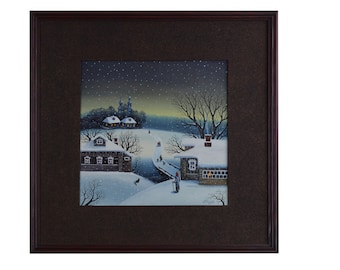 REDUCED - Russian Painting of Winter Village, Oil on Wood, Framed, Original