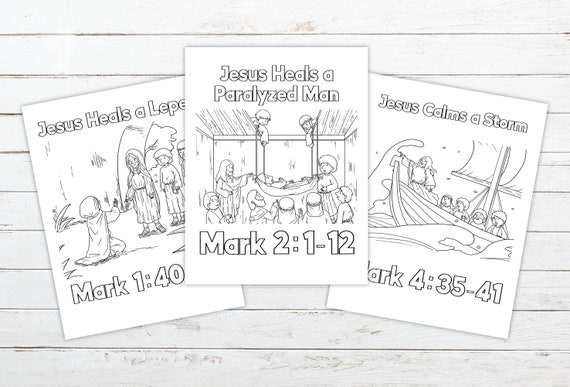 miracles of jesus printable coloring pages 3 page set etsy