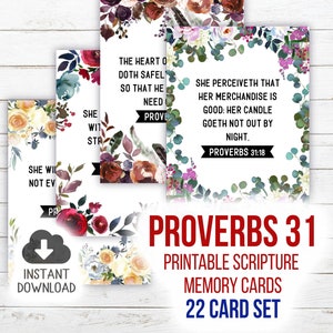 Proverbs 31 Printable Scripture Cards | KJV | 22 Card Set | Instant Download