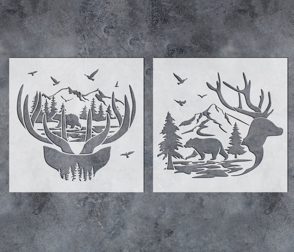 Aurora Arts A4 Deer In The Forest Stencil - 190 Micron Mylar Reusable Craft Stencil #086