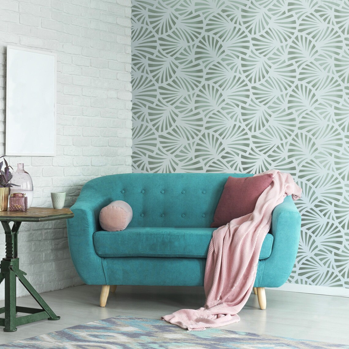 Large Tropical Leaf Wall Stencil Palm Leaf Large Allover Wall Etsy