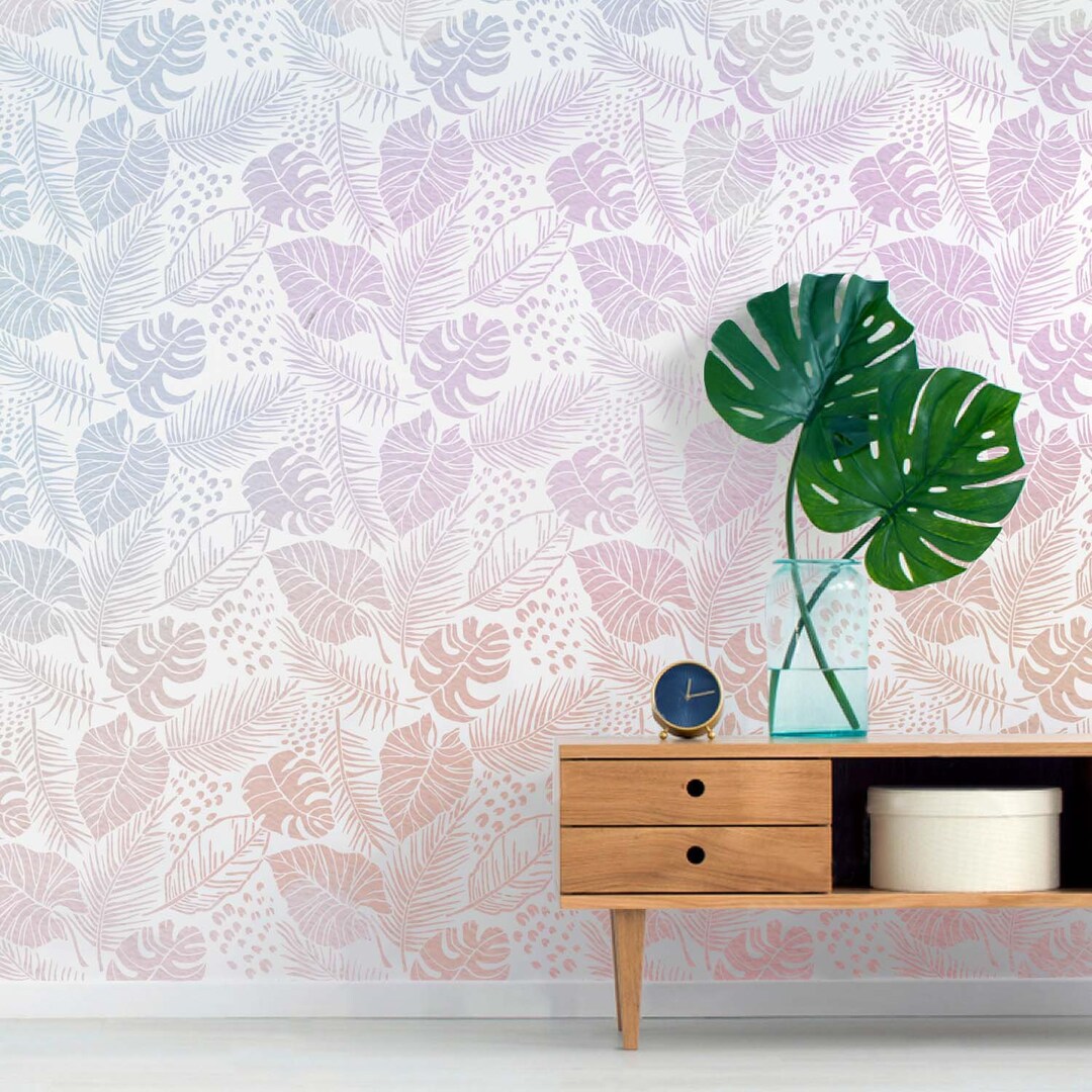 Tropical Leaf Wall Stencil Monstera Plam Leaves Stencil for Etsy