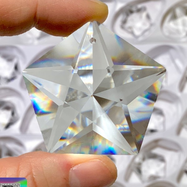 45mm Clear Star Pentagon Crystal Prisms for Suncatcher with Etched Star 1-Hole Leaded Glass Geometric Nautical Star Car Hanger Supplies BD04