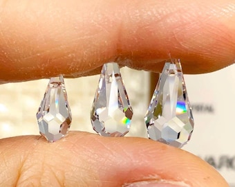 Vintage Swarovski Crystal 6000 Clear | Set of 6 Teardrops | 11mm, 13mm, 15mm Earring Prisms for Suncatcher Jewelry | Small Pendant Beads