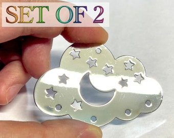 Set of 2– 2.5 Inch Silver Color Cloud Moon Stars Mini Suncatcher Frame 64mm Large Chrome Rain Cloud Pendant for DIY Sun Catcher BC92