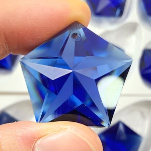 30mm Star Pentagon Sapphire Blue Crystal Prism Suncatcher Pentacle 1-Hole Leaded Glass Geometric Nautical Star Pendant Bead Supplies BD07