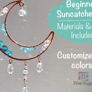 May include: A crescent moon suncatcher kit for beginners. The kit includes all the materials and tools needed to create a beautiful suncatcher. Customize your colors!  Bitsy Supply.