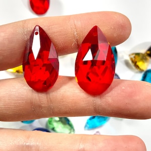 28mm Teardrop Light Siam Crystal Chandelier Parts | 1.25 Inch Red Glass Crystal Pendants | Not Coated | DIY Suncatcher Supplies BG24