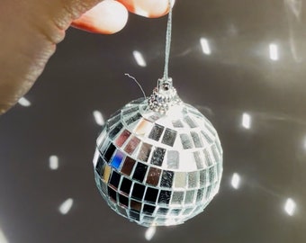 Set of 12 Small Disco Ball 2-Inch Glass Mirror Hanging Ornament for Suncatcher Car Rearview Mirror Charm or Christmas Ornament Destash