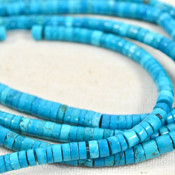 Turquoise Magnesite for Choker 5-6mm Smooth Heishi Rondelle, rustic teal blue green teal Beads destash closeout BB08