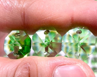 14mm Basic Octagon 2-Hole Peridot Prism for Sun Catcher Light Green Colored Small Crystal Octagon Beads for DIY Suncatcher Supplies BG29
