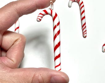 Handmade Glass Candy Cane Ornaments, 3 inch Artisanal Lampwork DIY Christmas Suncatcher Focal Charm for Tree, Peppermint Stick Pendant CE83