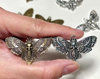 5 pcs 43mm Death Head Moth Silver or Bronze Zinc Alloy Pendant Charm, Suncatcher Focal Celestial Butterfly DIY Jewelry Supplies Witchy CE79
