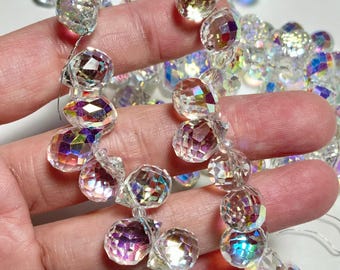 14x10mm 7" Strand AB Crystal Teardrops For Sun Catcher Jewelry, Small Crystal Ball for Suncatchers, Faceted Small Onion Briolettes CE99