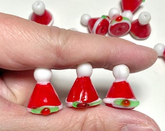 18mm Glass Santa Hat Beads, 3pcs Artisan Made Lampwork Red Beads, DIY Christmas Winter Jewelry, Pendants, Ornaments, or Suncatchers CH07