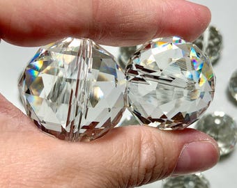 HUGE 30mm or 40mm Round Beads, High Quality Bitsy Crystal Large Faceted Globes for Making Spider Suncatcher Supplies Leaded Glass Prism CH12
