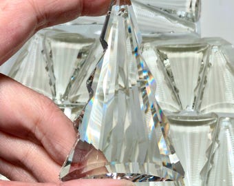 Large 3" Clear Christmas Tree Prism, 76mm Crystal Glass Drop for Winter Suncatcher Supplies, Chandelier Crystal Holiday Ornament CH14